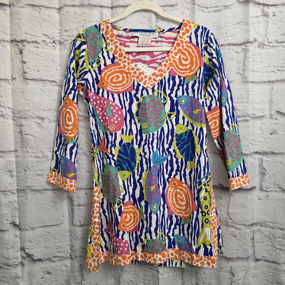 GRETCHEN SCOTT DESIGNS Ocean Tropical Beach Tunic Top Size XS